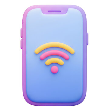 3D cellphone rendering displaying a WiFi symbol on its screen on white or transparent background