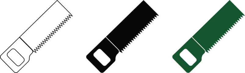 Fototapete - Saw vector illustration for woodworking and carpentry projects in outline black and green colors set editable vector illustration with png format