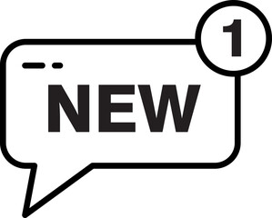 Leinwandbilder - New message notification icon, black outline speech bubble with number one alert, modern communication symbol, isolated on transparency background, simple and minimal style