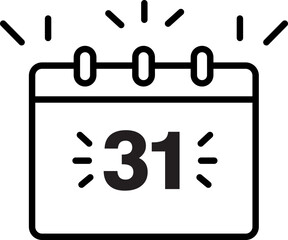 Fototapete - Calendar icon date 31 black outline simple design isolated on white reminder event schedule planning minimal style vector illustration