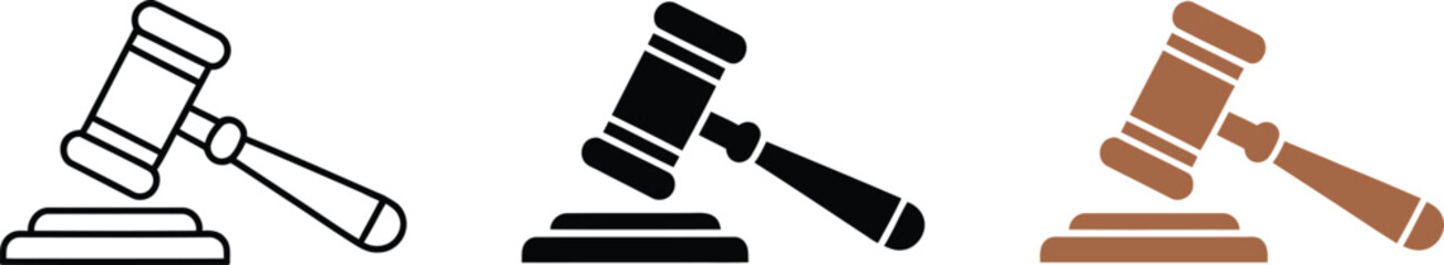 Fototapete - Gavel auction law justice court judge legal hammer symbol authority decision order ruling vector icon set editable vector illustration with png format