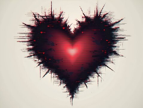Glitch distorted heart shape . Minimal art design . Noise destroyed heart logo . Trendy defect error shapes . Glitched frame .Broken effect . Grunge texture . Distress effect .vector