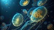 © Asraf - Ethereal Jellyfish Swimming in Deep Ocean Water with Glowing Bioluminescent Effects