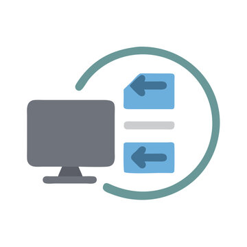 Data transfer illustration between computer and data files icon
