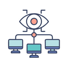 Aufkleber - Surveillance system connecting to network of computers, line drawing
