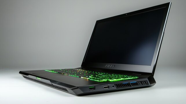Gaming laptop showcase studio setting product photography modern environment close-up angle technology appeal