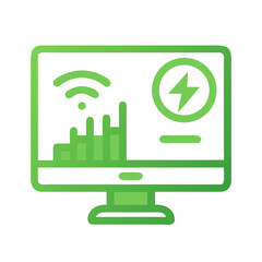 Poster - Green desktop computer screen displaying data and energy symbol