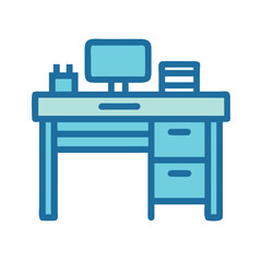 Aufkleber - Flat icon illustration of a desk with computer screen