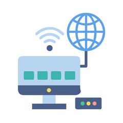 Poster - Stylized Computer with Internet Globe and Network Router Icon