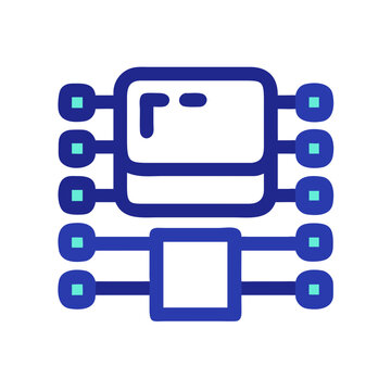 Modern minimalist circuit board icon with geometric shapes on White