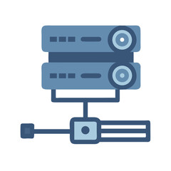 Poster - Network Server Stack and Connected Cable Flat Style Illustration