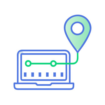 Laptop with location point showing direction of a route
