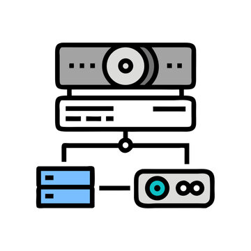Stylized Icon Set of Projector Server and Audio Equipment
