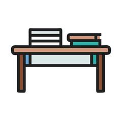 Poster - Study table with books illustration on a White Background