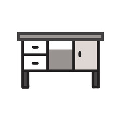 Poster - Stylized desk illustration with two drawers and door