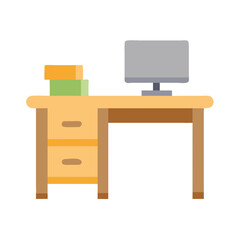 Poster - Stylized office desk with computer monitor and books graphic