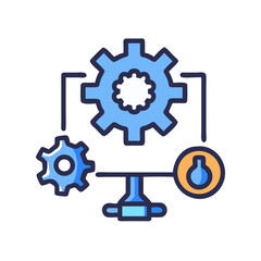 Poster - Interconnected gears with lightbulb icon on White Background
