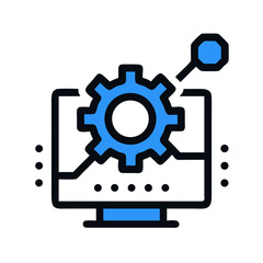 Poster - Blue gear on computer screen symbolizing system settings adjustment