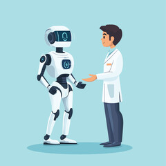 Aufkleber - People with disabilities in tech. AI robot with wheelchair girl user. Flat vector illustration