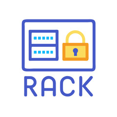 Poster - Digital rack server with encryption padlock vector illustration