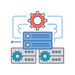 Poster - Server configuration and data flow diagram on White Background