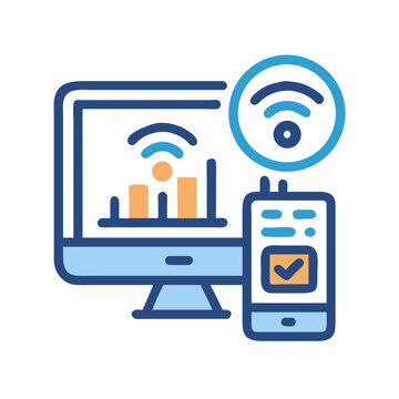 Computer and phone data connection confirmation vector illustration design