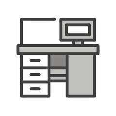 Poster - Minimalist desk with computer and drawers illustration icon