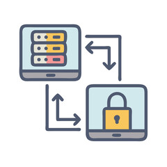 Poster - Data transfer with security between devices concept flat design