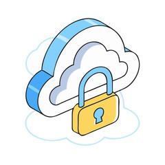 Poster - Isometric cloud and padlock illustration representing secure cloud computing