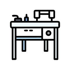 Poster - Minimalist isometric desk illustration against stark White Background