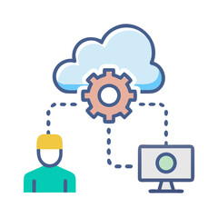Aufkleber - Cloud Computing with Cogwheel and Computer Vector Illustration Icon