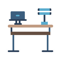 Poster - Stylized desk with computer and light fixture illustration