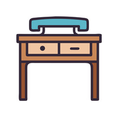 Poster - Stylized icon of brown wooden desk with two drawers