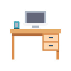 Poster - Flat design desk illustration with computer and decor