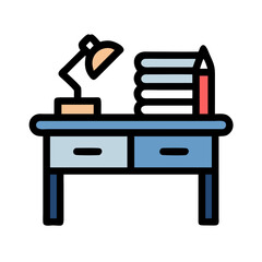 Poster - Blue desk with stationary on a White Background