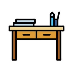 Poster - Simple desk icon with books and pencils illustration