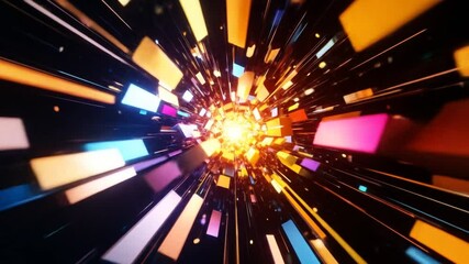 Fototapete - Abstract tunnel of colorful light beams in motion with dynamic perspective and digital design