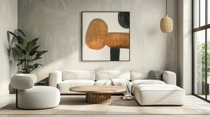 Poster - Living room with modern art and neutral-colored walls stock photo --ar 16:9 --raw --v 6 Job ID: b172ffd6-4f87-489d-bebb-981b890a6162
