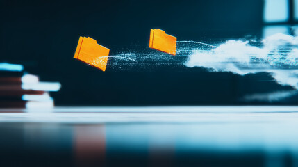 Fototapete - Digital Data Transfer: Abstract representation of digital file transfer, folders floating mid-air, evoking the essence of information exchange and technological advancement.