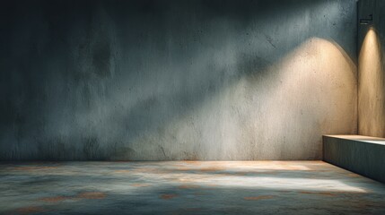 Poster - Minimalist Modern Interior Room with Concrete Wall and Carpeted Floor Under Warm Spotlight Lighting for Contemporary Design Space
