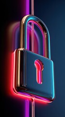 Aufkleber - Vibrant neon colored padlock with glowing light effects symbolizing security privacy and digital protection on dark background
