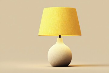 Poster - Elegant modern table lamp with soft yellow lampshade and textured ceramic base in minimalist contemporary home decor setting