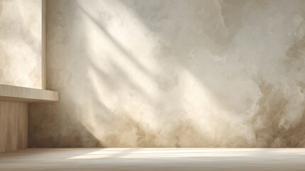 Poster - Elegant beige marble wall with subtle veining and natural texture, soft shadows, warm neutral interior design backdrop for sophisticated interior decor