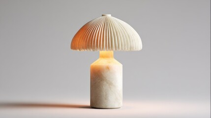 Aufkleber - Modern minimalist table lamp with mushroom-shaped lampshade and cylindrical marble base on neutral background, contemporary home decor lighting