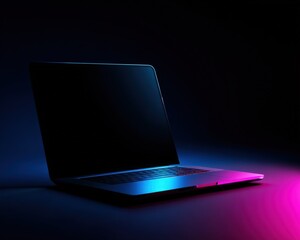 Poster - Sleek modern laptop computer with illuminated colorful keyboard and glowing accents on a dark background for technology and digital device concepts