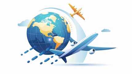 Poster - Travel agency logo with airplane and globe stock photo --ar 16:9 --raw --v 6 Job ID: 5a854196-1a47-46af-bba4-4712538fd133