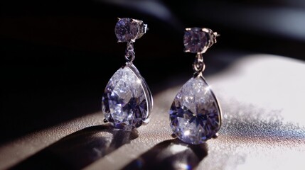 Poster - A beautiful close-up of a pair of diamond drop earrings, captured in natural light to showcase their sparkle and the craftsmanship of their design