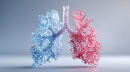 Poster - A clean diagram of the human respiratory system, showing the lungs, trachea, and bronchi, designed with soft blue and red tones to illustrate airflow.