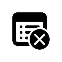 Poster - Black and white icon of a calendar with list items and a circle with an x over it indicating removal