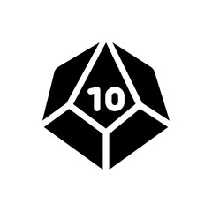Poster - illustration of a black ten sided die with the number ten displayed in the center on a white backgro